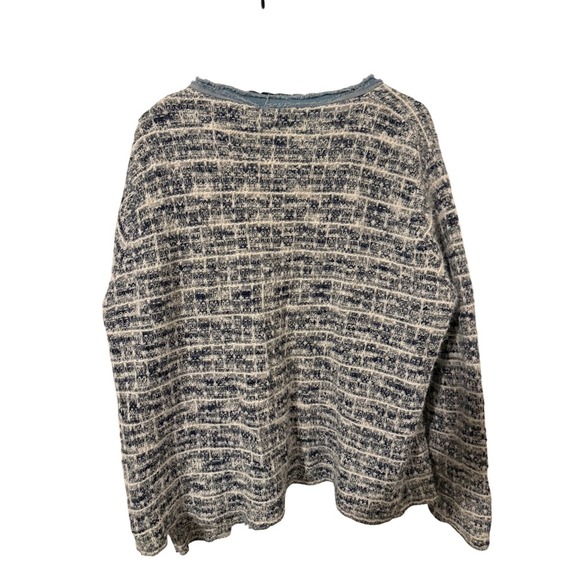 SIONI Textured Open Front Cardigan Sweater Blue White Denim Trim Pockets XL - Picture 4 of 5
